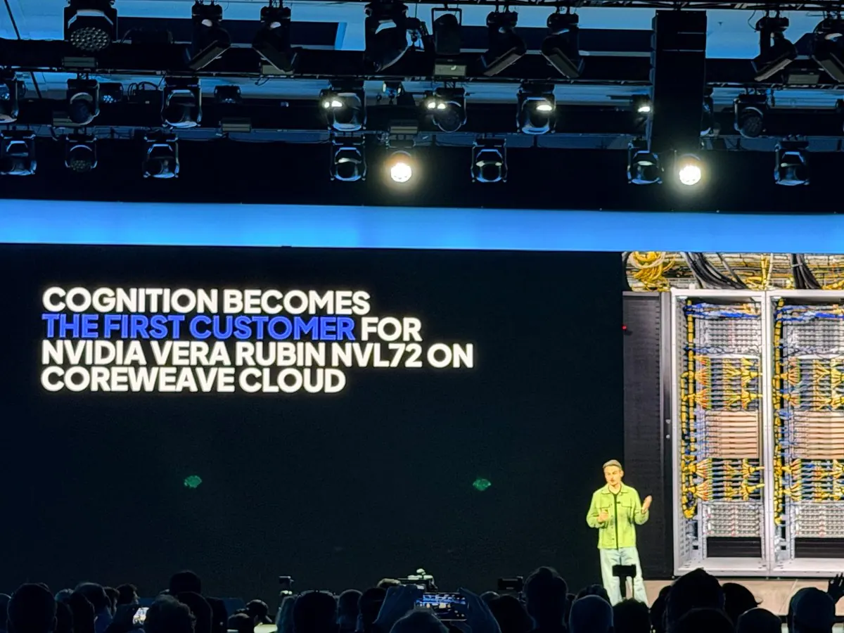 Fully Connected keynote slide: Cognition becomes the first customer for NVIDIA Vera Rubin NVL72 on CoreWeave Cloud