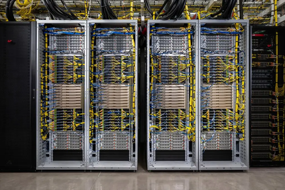 Rows of NVIDIA Vera Rubin racks with dense cabling