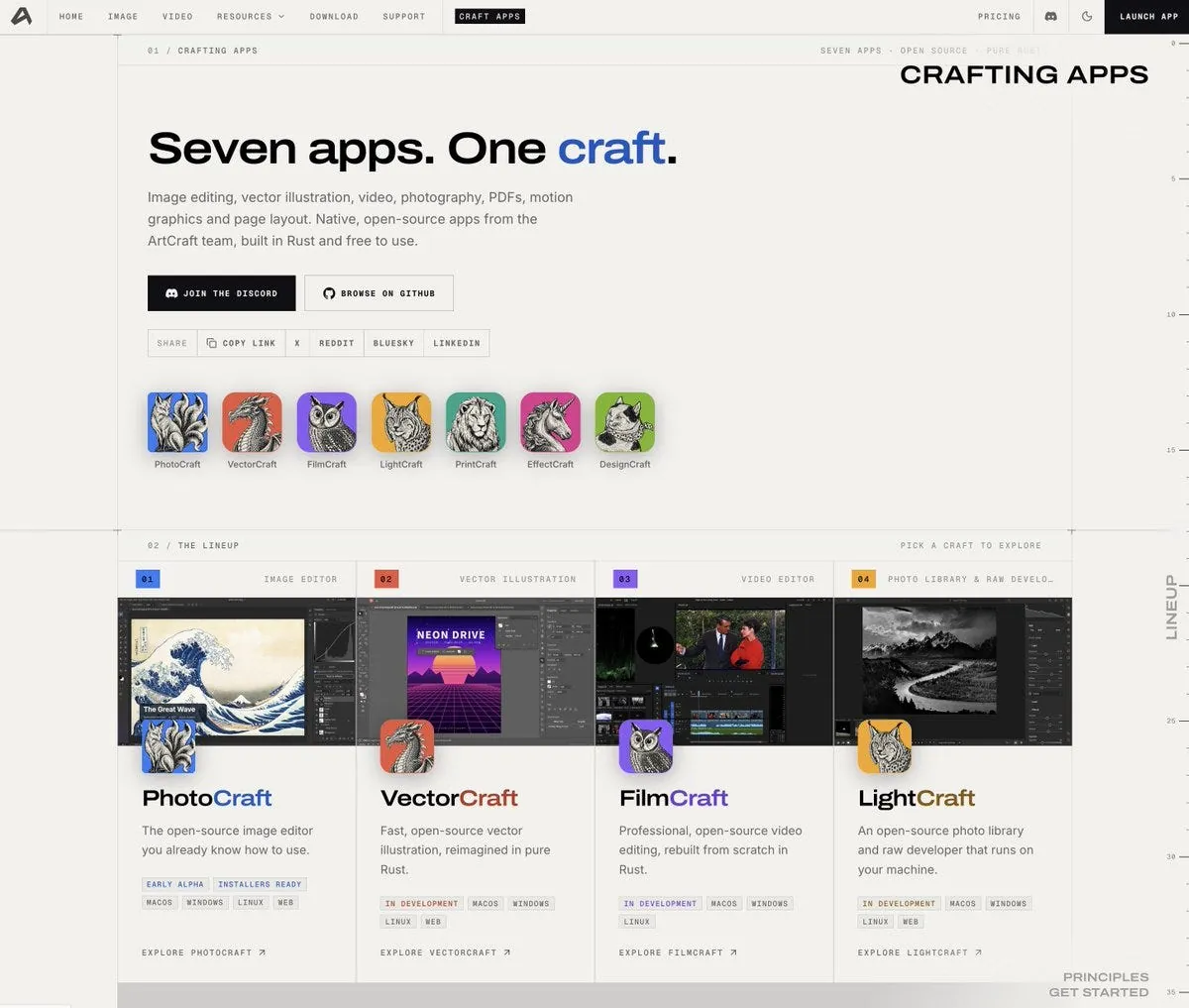 ArtCraft's seven apps: PhotoCraft, VectorCraft, FilmCraft, LightCraft and more