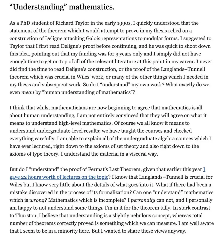 Kevin Buzzard on "understanding" mathematics, via Turing Post