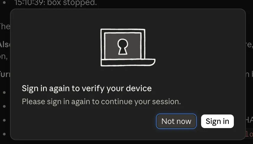 Claude's "Sign in again to verify your device" prompt